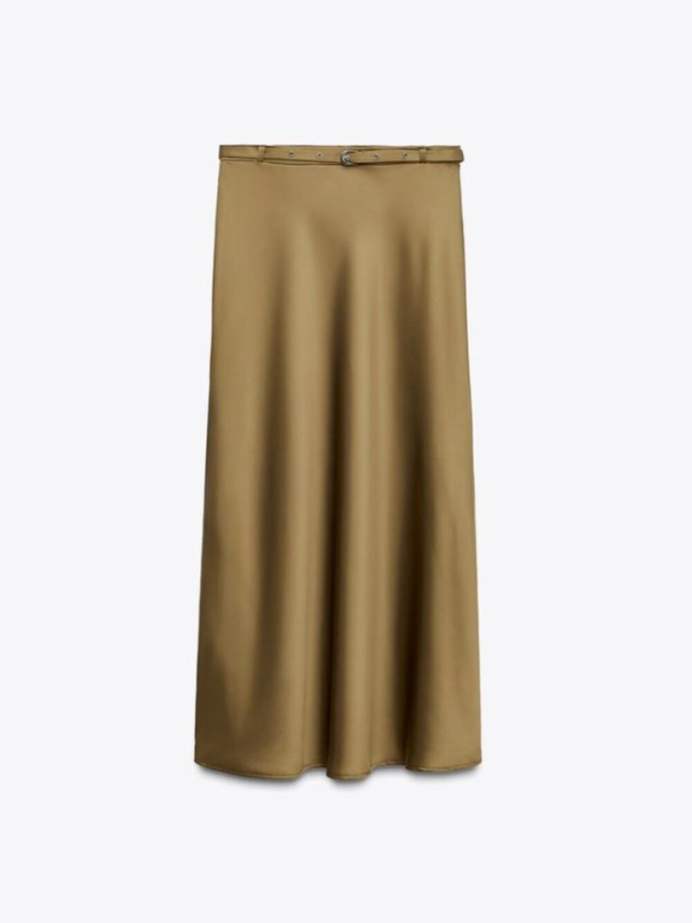 Zara Midi satin like skirt with belt, oil green